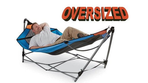 Guide Gear Oversized Portable Folding Hammock Blue/Orange 350-lb. Capacity - image 1 from the video
